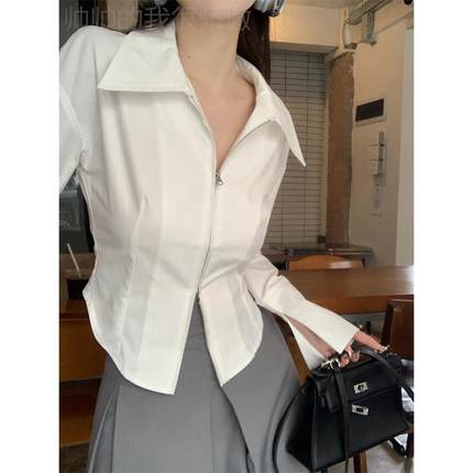 White long-sleeved blouse for women不规律衬衫女不规则辣妹上