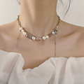 十里间【爆漂亮~~】甜飒风银色天然石淡水珍珠项链小众爱心锁骨链
