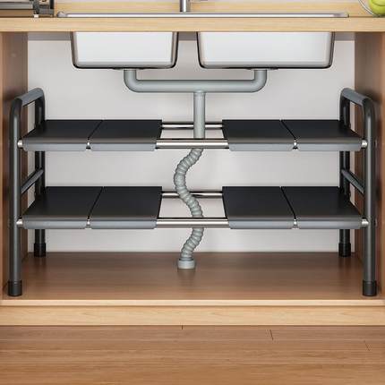 可伸缩厨房置物架台面橱柜内隔板分层架多功能碗碟下水槽收纳架子