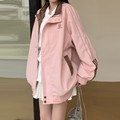 粉色棒球服外套女2024春季新款设计感宽松翻领初高中学生夹克上衣