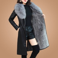 大毛领冬季皮衣女加绒加厚中长款韩版2023新款修身显瘦收腰皮外套