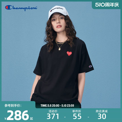 Champion冠军T恤女24夏季新款刺绣纯棉透气圆领运动休闲短袖上衣