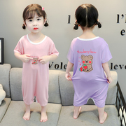 儿童夏季薄款2睡裙卡通家居服1-3周5岁半空调纯棉4连体睡衣女宝宝