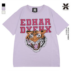 EdHardyX潮牌夏季紫色虎头烫钻圆领潮流男女同款短袖T恤体恤上衣