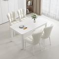 奶油风岩板餐桌椅组合长方形家用纯白吃饭桌子现代简约小户型餐桌