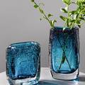 现代纯手工蓝色琉璃花瓶摆件客厅茶几插花北欧轻奢创意家居装饰品