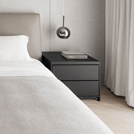 简约锐驰现代多层板实木床头柜黑色极简家具简易抽屉卧室小柜子
