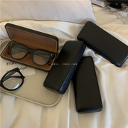 纯黑色眼镜盒高级感荔枝纹哑光男女通用太阳墨镜盒复古皮质收纳盒