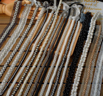 手缝珍珠灌银珠服装辅料网纱钉珠花边手工DIY衣服领袖子装饰配件