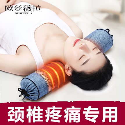 颈椎枕头专用荞麦皮圆柱护颈枕睡觉修复决明子加热硬糖果形助睡眠