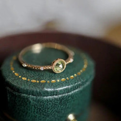 精致小清新橄榄石玫瑰切圆形简约小戒指环925银镀金小巧指环女