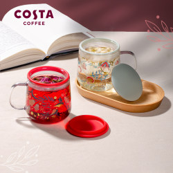 COSTA高颜值玻璃杯茶水分离杯办公室带盖泡茶杯花茶杯带把手杯子