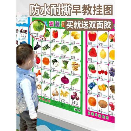 新疆包邮百货哥宝宝早教挂图无声婴幼儿童0-3-6岁墙贴画认知识字
