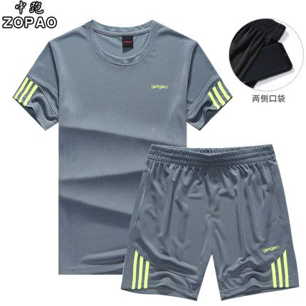 夏季新款跑步运动服套装男夏健身速干运动短袖五分短裤运动套装男