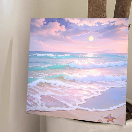 数字油画diy海滩风景手工填色填充丙烯油彩画简单减压治愈装饰画