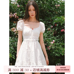 Kroche 法式刺绣镂空白色气质方领连衣裙子女夏季爆款质感仙女裙