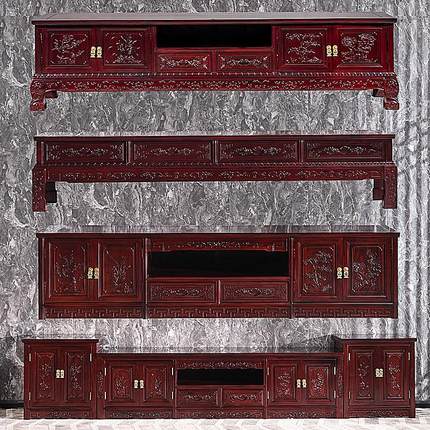 红木电视柜非洲酸枝木新中式实木客厅影视柜矮柜雕花储物地柜组合