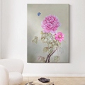 新中式花开富贵玄关装饰画粉色牡丹手绘油画写实花卉客厅走廊挂画