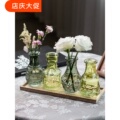 懒地法式浮雕小花瓶台面绿色玻璃透明水养插花瓶客厅ins桌面摆件