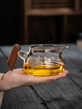 木把玻璃公道杯茶漏一体套装日式加厚耐热功夫茶具茶海过滤分茶器