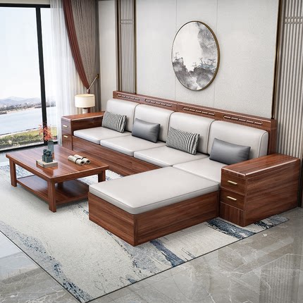 新款胡桃木大小户型客厅全实木储物沙发新中式冬夏两用沙发组合