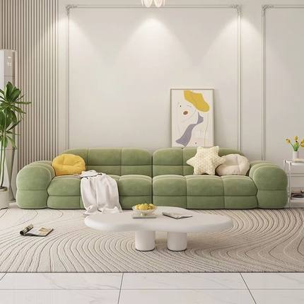 网红奶油风格小户型棉花糖双人北欧极简公寓客厅面包布艺沙发组合
