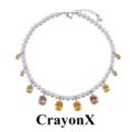 CrayonX设计 幸运夺宝 彩色宝石吊坠珍珠串珠 网红锆石choker项链