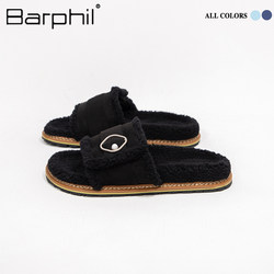Barphil外穿拖鞋女2024年春季新款百搭厚底黑色棉拖鞋时尚情侣款