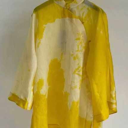 冷淡系独特别致小众设计新中式国风禅意黄色晕染衬衫上衣女春季款