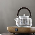 日式锤纹玻璃煮茶壶藤编提梁壶耐高温烧水壶电陶炉煮茶器