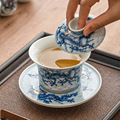 青花盖碗龙纹金银错三才单个高档中式陶瓷功夫茶具家用泡茶碗礼盒