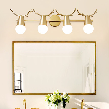 北欧镜前灯全铜卫生间浴室镜柜专用镜灯奶油风梳妆台鹿角鹿头壁灯