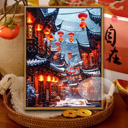 中国风古风建筑风景DIY数字油彩画高级感手工绘填充涂色装饰挂画