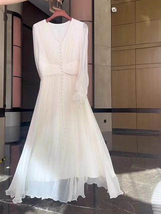 白色仙女连衣裙夏装女2024漂亮新款温柔系穿搭小香风气质名媛长裙