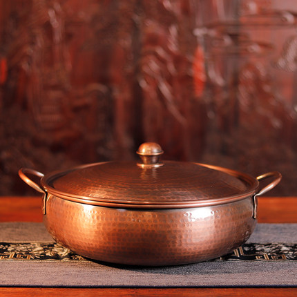 电磁炉锅专用铜锅中式传统鸳鸯纯铜纯紫铜汤锅商用加厚双耳火锅盆