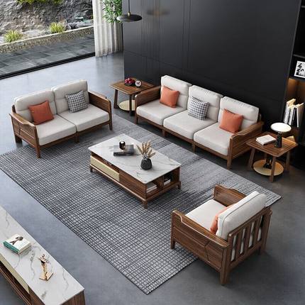新中式乌金木实木沙发组合大小户型客厅可拆洗木沙发简约家具套装