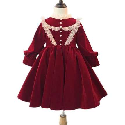 女童红色丝绒秋冬裙子2021年新款洋气公主裙韩版儿童装网红连衣裙
