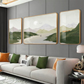 莫兰迪风客厅背景墙挂画北欧绿色清新装饰画沙发后面的风景山水画