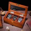 高档雅式三格手表盒木质玻璃天窗表盒子装手串链展示箱收藏收纳首