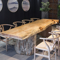 实木茶台整板自然边大板桌原木餐桌办公会议长桌长条桌茶桌椅组合