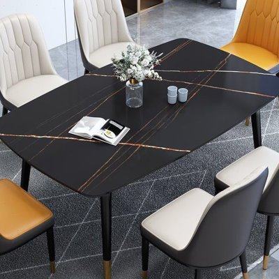 定制轻奢岩板餐桌现代简约家用小户型长方形吃饭桌子大理石餐桌椅
