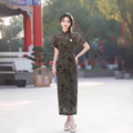 老上海复古性感改良旗袍2024女装新款中式民国风修身假两件连衣裙