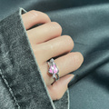 古猫宁 双层粉色爱心戒指肌理设计感一箭穿心粉水晶心形指环甜酷