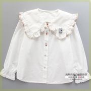 女童衬衫纯棉2023春装新款儿童洋气娃娃领白色打底衬衣小女孩上衣