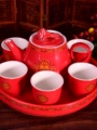 厂结婚茶具红色茶壶创意陶瓷礼品礼物中式婚礼敬茶杯套装托盘新
