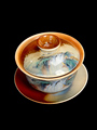 柴烧盖碗远山瀑布家用会客泡茶器泡茶碗单个陶瓷轻奢山水功夫茶具