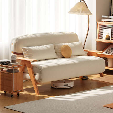 樱桃木实木沙发床客厅可折叠两用单人沙发日式多功能小户型原木风
