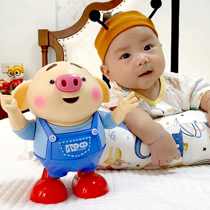 0一1岁婴儿玩具电动猪小屁练习抬头训练会唱歌跳舞的小猪儿童宝宝