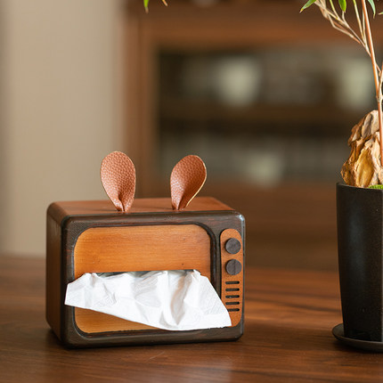 实木纸巾盒抽纸盒兔耳木制创意客厅餐桌纸巾收纳家用卡通餐巾纸