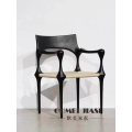 中古实木餐椅高靠背法式餐椅设计师艺术创意简约编藤黑色复古餐椅